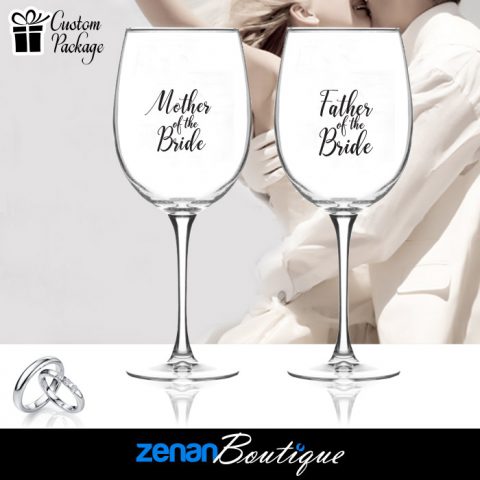 Wedding Boutique Packages - "mother & father of bride" On Wine Glass